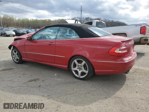 2005 Mercedes-Benz CLK 5.0L with VIN WDBTK75G05T036300, listed as a Copart auction lot 50647345 with 88,041 mi miles and Salvage Title. Bid and sale history available at carsss.com. Image 2.