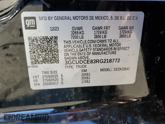 2024 Chevrolet Silverado 1500 Custom Trail Boss with VIN 3GCUDCE83RG218772, listed as a Copart auction lot 44648145 with 8,672 mi miles and Salvage Title. Bid and sale history available at carsss.com. Image 12.
