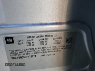 2016 Buick LaCrosse Premium II with VIN 1G4GF5G33GF179874, listed as a Copart auction lot 83434884 with 116,485 mi miles and Salvage Title. Bid and sale history available at carsss.com. Image 12.