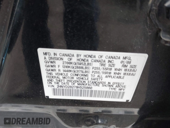 2008 Acura MDX with VIN 2HNYD28278H525860, listed as a IAAI auction lot 41915064 with 114,358 mi miles and . Bid and sale history available at DreamBid. Image 9.