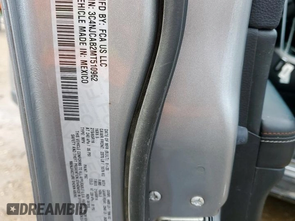 2021 Jeep Compass Sport with VIN 3C4NJCAB2MT510962, listed as a Copart auction lot 57950275 with 97,395 mi miles and Salvage title. Bid and sale history available at DreamBid. Image 13.
