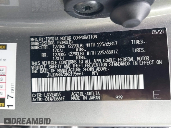 2021 Lexus NX 300 with VIN JTJDARBZXM2195661, listed as a IAAI auction lot 42155275 with 34,824 mi miles and . Bid and sale history available at DreamBid. Image 9.