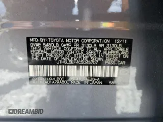 2012 Lexus LS 460 L with VIN JTHGL5EF4C5045707, listed as a Copart auction lot 50131625 with 163,099 mi miles and Non repairable. Bid and sale history available at DreamBid. Image 12.
