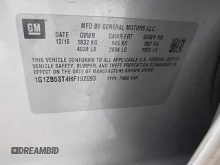 2017 Chevrolet Malibu LS with VIN 1G1ZB5ST4HF192093, listed as a IAAI auction lot 42069027 with 131,870 mi miles and . Bid and sale history available at DreamBid. Image 9.