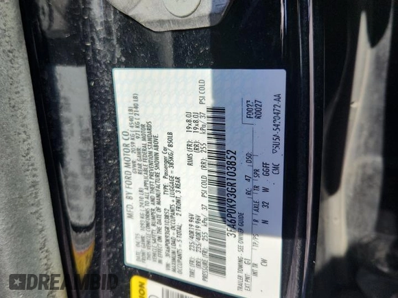 2016 Ford Fusion Titanium with VIN 3FA6P0K93GR103852, listed as a Copart auction lot 62175625 with 141,772 mi miles and Clean title. Bid and sale history available at DreamBid. Image 12.
