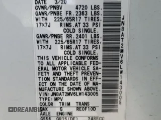 2020 Nissan Rogue S z VIN JN8AT2MV6LW143005, wystawiony jako Copart lot #52551965 z przebiegiem 113 757 mil mil oraz Szkoda całkowita • Salvage title. Historia ofert i sprzedaży dostępna na DreamBid. Obrazek 15.