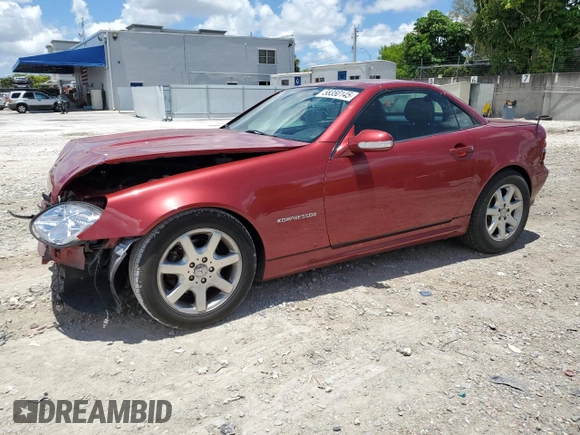 2001 Mercedes-Benz SLK 230 Kompressor with VIN WDBKK49F01F223928, listed as a Copart auction lot 58350145 with 102,651 mi miles and Salvage title. Bid and sale history available at DreamBid. Image 1.