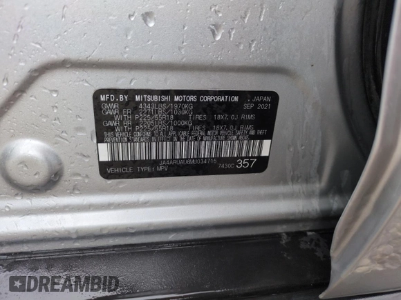 2021 Mitsubishi Outlander ES с VIN JA4ARUAU6MU034715, выставлен на аукционе Copart как лот 55243325 с пробегом 66 811 миль миль и Списание • Salvage title. История ставок и продаж доступна на DreamBid. Изображение 12.