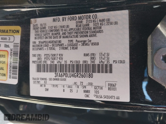 2016 Ford Fusion SE Hybrid z VIN 3FA6P0LU4GR260180, wystawiony jako IAAI lot #42508932 z przebiegiem 97 475 mil mil oraz . Historia ofert i sprzedaży dostępna na DreamBid. Obrazek 9.