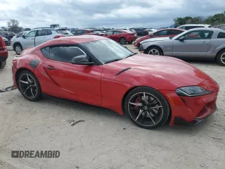 2021 Toyota GR Supra 3.0 with VIN WZ1DB0C06MW034973, listed as a Copart auction lot 59901174 with 0 mi miles and Salvage Title. Bid and sale history available at carsss.com. Image 4.