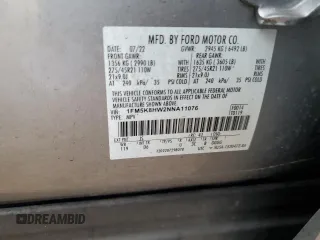 2022 Ford Explorer Platinum with VIN 1FM5K8HW2NNA11076, listed as a Copart auction lot 87486124 with 13,529 mi miles and Salvage Title. Bid and sale history available at carsss.com. Image 13.