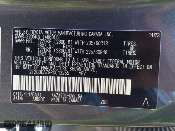 2024 Lexus NX 250 Premium with VIN 2T2GDCAZ8RC013255, listed as a IAAI auction lot 41503797 with 11,979 mi miles and . Bid and sale history available at DreamBid. Image 9.