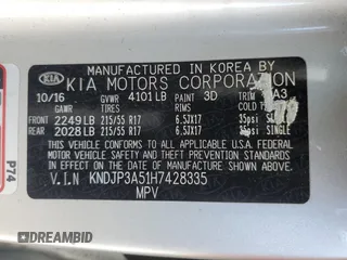 2017 Kia Soul + with VIN KNDJP3A51H7428335, listed as a Copart auction lot 55261725 with 16,168 mi miles and Salvage Title. Bid and sale history available at DreamBid. Image 13.