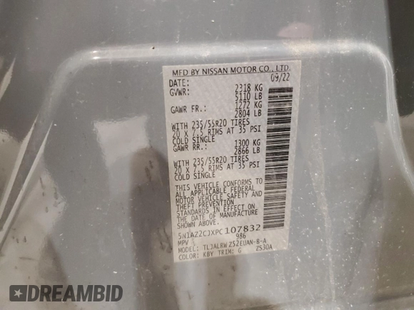 2023 Nissan Murano SL with VIN 5N1AZ2CJXPC107832, listed as a Copart auction lot 85442494 with 48,183 mi miles and Salvage Title. Bid and sale history available at DreamBid. Image 15.