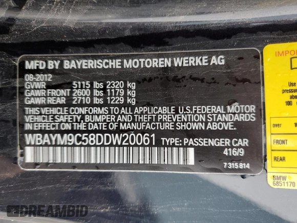 2013 BMW 6 Series 650i with VIN WBAYM9C58DDW20061, listed as a Copart auction lot 83113314 with 75,500 mi miles and Salvage Title. Bid and sale history available at carsss.com. Image 14.