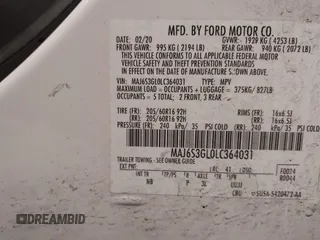 2020 Ford EcoSport SE with VIN MAJ6S3GL0LC364031, listed as a IAAI auction lot 41574817 with 95,682 mi miles and . Bid and sale history available at DreamBid. Image 9.