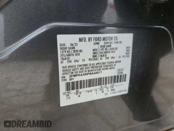2023 Ford Edge SEL z VIN 2FMPK4J90PBA44811, wystawiony jako Copart lot #57846445 z przebiegiem 51 483 mil mil oraz Szkoda całkowita • Salvage title. Historia ofert i sprzedaży dostępna na DreamBid. Obrazek 14.