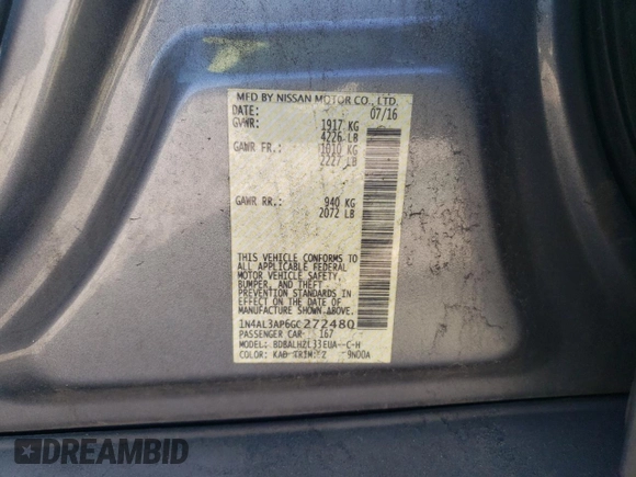 2016 Nissan Altima SR with VIN 1N4AL3AP6GC272480, listed as a Copart auction lot 47391485 with 159,802 mi miles and Salvage Title. Bid and sale history available at carsss.com. Image 12.