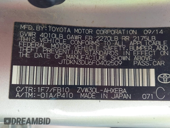 2015 Toyota Prius Four z VIN JTDKN3DU6F0402509, wystawiony jako IAAI lot #42268595 z przebiegiem 215 200 mil mil oraz . Historia ofert i sprzedaży dostępna na DreamBid. Obrazek 9.