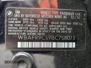 2011 BMW 5 Series 550i z VIN WBAFR9C59BC758073, wystawiony jako Copart lot #51845155 z przebiegiem 202 354 mil mil oraz Szkoda całkowita • Salvage title. Historia ofert i sprzedaży dostępna na DreamBid. Obrazek 14.