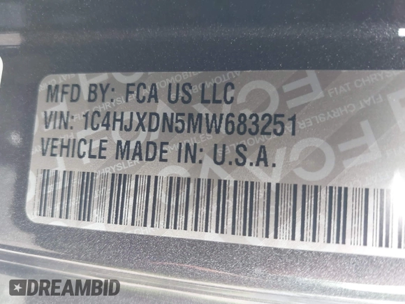 2021 Jeep Wrangler Unlimited Willys with VIN 1C4HJXDN5MW683251, listed as a IAAI auction lot 42075844 with 42,340 mi miles and . Bid and sale history available at DreamBid. Image 9.