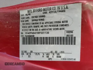 1998 Ford Mustang with VIN 1FAFP4041WF221120, listed as a Copart auction lot 53753005 with 117,219 mi miles and Clean title. Bid and sale history available at DreamBid. Image 12.