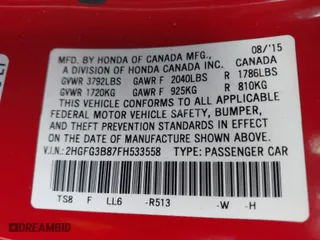 2015 Honda Civic Coupe EX with VIN 2HGFG3B87FH533558, listed as a IAAI auction lot 40483991 with 77,238 mi miles. Bid and sale history available at carsss.com. Image 9.