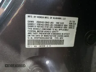 2020 Honda Pilot EX-L z VIN 5FNYF6H55LB042108, wystawiony jako Copart lot #63163755 z przebiegiem Nie podano mil oraz Szkoda całkowita • Salvage title. Historia ofert i sprzedaży dostępna na DreamBid. Obrazek 14.