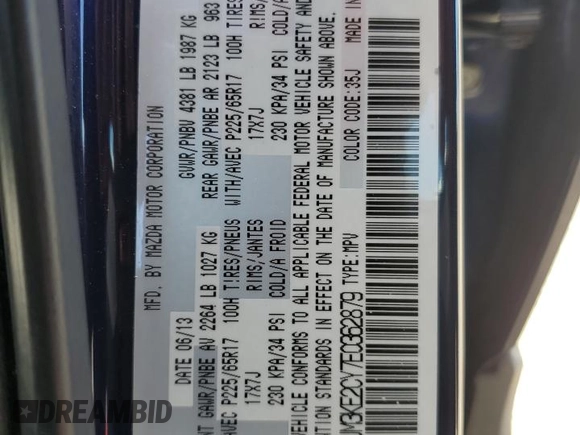 2014 Mazda CX-5 Touring with VIN JM3KE2CY7E0362879, listed as a Copart auction lot 53079545 with 70,863 mi miles and Salvage Title. Bid and sale history available at carsss.com. Image 13.