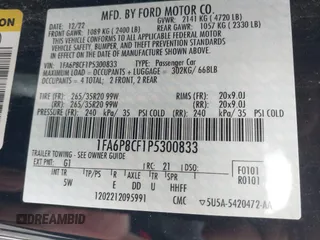 2023 Ford Mustang GT z VIN 1FA6P8CF1P5300833, wystawiony jako IAAI lot #42253780 z przebiegiem 31 868 mil mil oraz . Historia ofert i sprzedaży dostępna na DreamBid. Obrazek 9.