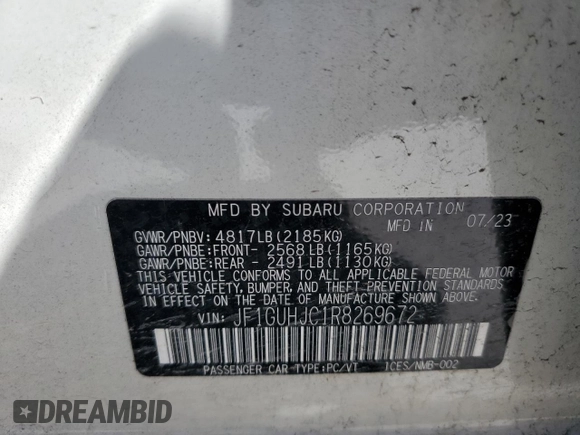 2024 Subaru Impreza RS z VIN JF1GUHJC1R8269672, wystawiony jako Copart lot #53263595 z przebiegiem 18 924 mil mil oraz Szkoda całkowita • Salvage title. Historia ofert i sprzedaży dostępna na DreamBid. Obrazek 13.