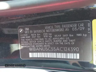 2010 BMW 5 Series 528i with VIN WBANU5C55AC124390, listed as a IAAI auction lot 41524736 with 213,184 mi miles and . Bid and sale history available at carsss.com. Image 9.