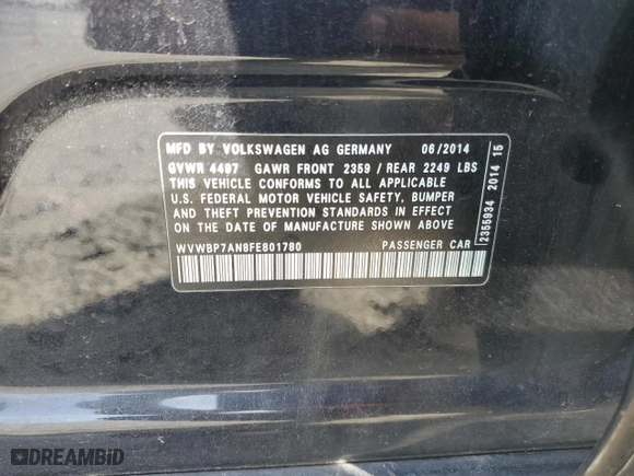 2015 Volkswagen CC R-Line with VIN WVWBP7AN8FE801780, listed as a Copart auction lot 49674445 with 129,528 mi miles and Salvage Title. Bid and sale history available at carsss.com. Image 12.