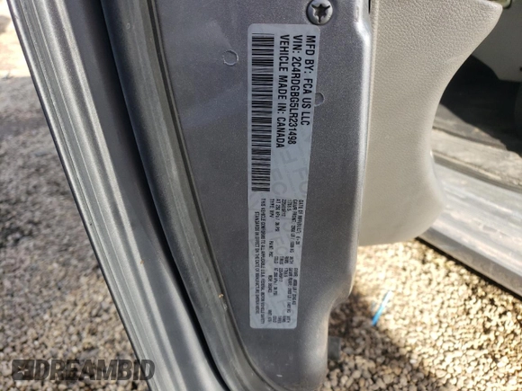 2020 Dodge Grand Caravan SE with VIN 2C4RDGBG5LR231498, listed as a Copart auction lot 84172944 with 14,749 mi miles and Salvage Title. Bid and sale history available at DreamBid. Image 12.