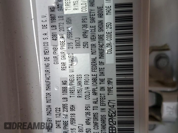 2023 Mazda CX-30 S Select z VIN 3MVDMBBM2PM521471, wystawiony jako Copart lot #63272965 z przebiegiem 26 879 mil mil oraz Szkoda całkowita • Salvage title. Historia ofert i sprzedaży dostępna na DreamBid. Obrazek 13.