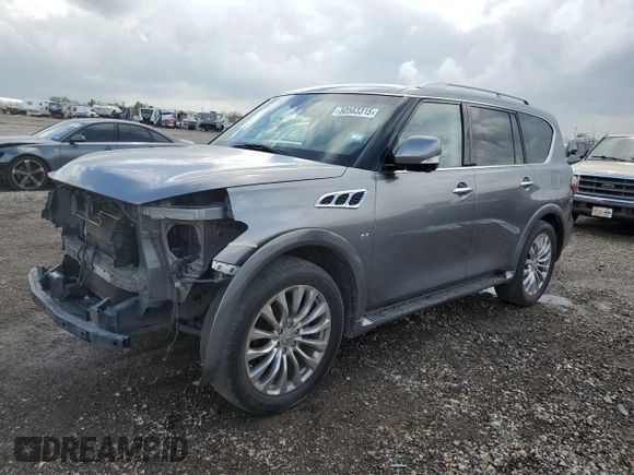 2017 Infiniti QX80 with VIN JN8AZ2NF9H9646393, listed as a Copart auction lot 50563315 with Not provided miles and Salvage title. Bid and sale history available at DreamBid. Image 1.
