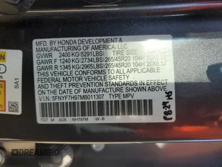 2021 Honda Passport Touring z VIN 5FNYF7H97MB011307, wystawiony jako Copart lot #52310415 z przebiegiem 72 118 mil mil oraz Szkody całkowita. Historia ofert i sprzedaży dostępna na DreamBid. Obrazek 13.