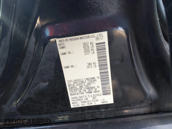 2018 Nissan Altima SV with VIN 1N4AL3AP7JC113202, listed as a IAAI auction lot 41800580 with 95,142 mi miles and . Bid and sale history available at carsss.com. Image 9.