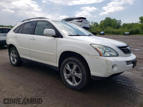 2006 Lexus RX 400h with VIN JTJHW31UX60023361, listed as a Copart auction lot 60489355 with 112,087 mi miles and Salvage title. Bid and sale history available at DreamBid. Image 4.