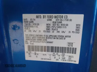 2014 Ford F-150 XL with VIN 1FTFX1CF7EFC95887, listed as a IAAI auction lot 41320393 with 127,535 mi miles. Bid and sale history available at carsss.com. Image 9.