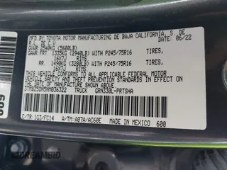 2022 Toyota Tacoma SR5 z VIN 3TMBZ5DN5NM036322, wystawiony jako IAAI lot #42437939 z przebiegiem 77 805 mil mil oraz . Historia ofert i sprzedaży dostępna na DreamBid. Obrazek 9.