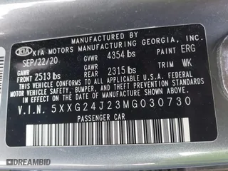 2021 Kia K5 LX with VIN 5XXG24J23MG030730, listed as a IAAI auction lot 41825410 with 25,931 mi miles. Bid and sale history available at carsss.com. Image 9.
