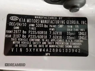 2011 Kia Sorento SX with VIN 5XYKW4A28BG133942, listed as a Copart auction lot 50219905 with 143,515 mi miles and Salvage Title. Bid and sale history available at carsss.com. Image 13.