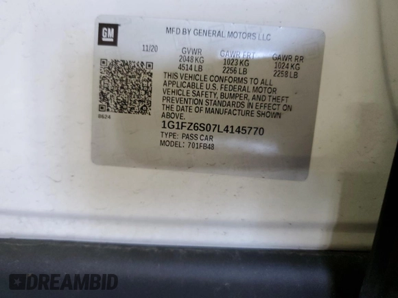 2020 Chevrolet Bolt EV Premier with VIN 1G1FZ6S07L4145770, listed as a Copart auction lot 40299013 with 12,353 mi miles. Bid and sale history available at carsss.com. Image 14.