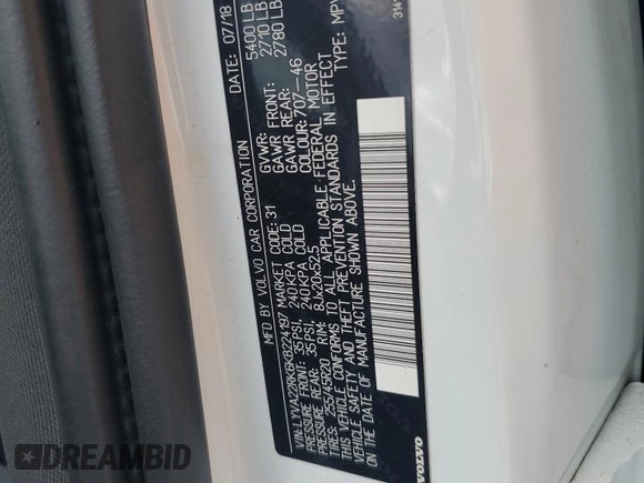 2019 Volvo XC60 Momentum with VIN LYVA22RK6KB224197, listed as a Copart auction lot 58830665 with Not provided miles and Clean title. Bid and sale history available at DreamBid. Image 12.