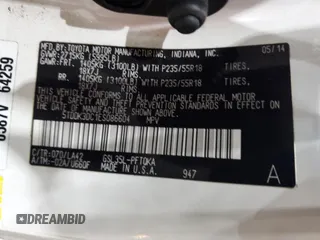 2014 Toyota Sienna Limited z VIN 5TDDK3DC1ES086604, wystawiony jako Copart lot #57044175 z przebiegiem 152 326 mil mil oraz Nie do naprawy • Non repairable. Historia ofert i sprzedaży dostępna na DreamBid. Obrazek 13.
