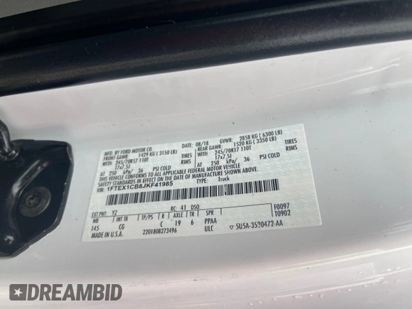 2018 Ford F-150 XL with VIN 1FTEX1CB8JKF41985, listed as a Copart auction lot 63663165 with 178,779 mi miles and Clean title. Bid and sale history available at DreamBid. Image 10.