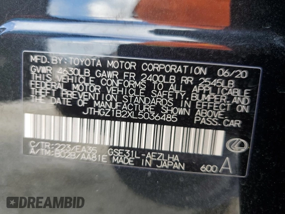 2020 Lexus IS with VIN JTHGZ1B2XL5036485, listed as a Copart auction lot 78312694 with 42,704 mi miles and Non Repairable. Bid and sale history available at carsss.com. Image 13.