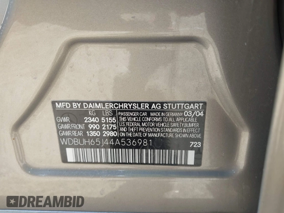 2004 Mercedes-Benz E 320 with VIN WDBUH65J44A536981, listed as a IAAI auction lot 41932359 with 143,987 mi miles and . Bid and sale history available at DreamBid. Image 9.