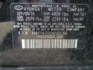 2017 Hyundai Azera Limited with VIN KMHFH4JGXHA583166, listed as a Copart auction lot 69678454 with 102,339 mi miles and Salvage Title. Bid and sale history available at carsss.com. Image 12.